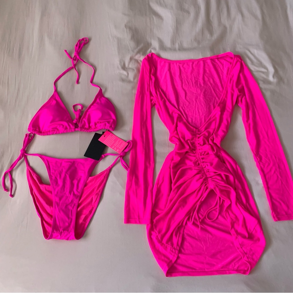 Vibrant Pink Bikini and Cover-Up Set